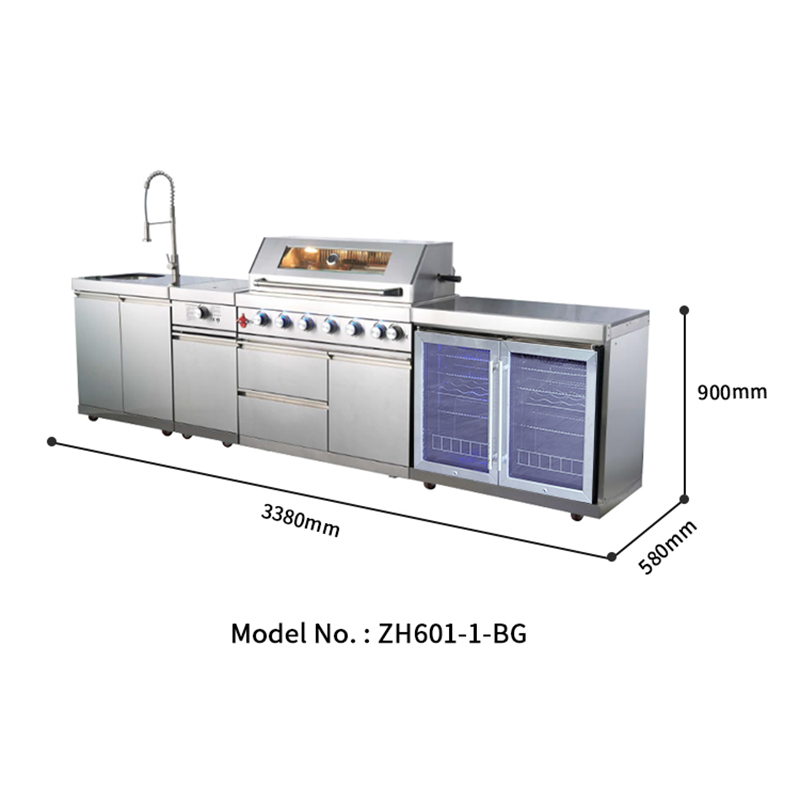 ZH601-1-BG Full Set Island Luxury Sink Station Stainless Steel Outdoor Kitchen Bar Cabinet