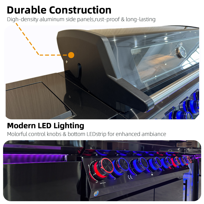 B-EX601-1-I Luxury Kitchen Unit Black Stainless Steel Propane BBQ Grill Kit Equipment Outdoor Kitchen Cabinet