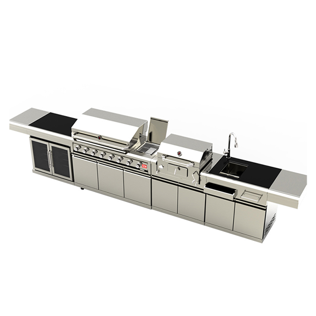 SG008BC-G Professional Commercial BBQ Gas Grill 8 Burners Modular Outdoor Kitchen Design Cabinet with Wine Cooler