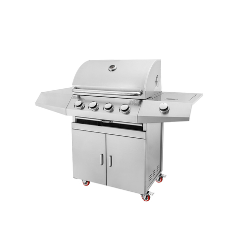 Professional Stainless Steel Gas BBQ Grill | 4+1 Burner Propane Barbecue Grill with Side Burner | Commercial Outdoor Kitchen Gas Grill for Restaurant Hotel Backyard