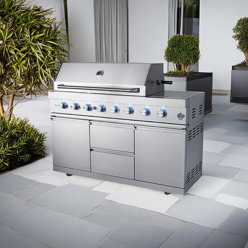 Eureka Professional 103,000 BTU Gas Grill - 6+1+1 Stainless Steel BBQ Station with Infrared Rear & Side Burner