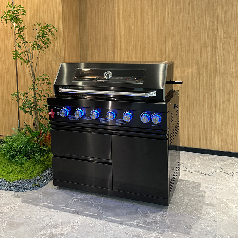 91100 BTU Stainless Steel Gas BBQ Grill | Rotisserie Gas Grill with Cabinet | 304 Propane Outdoor Barbecue Grill for Backyard Garden Party
