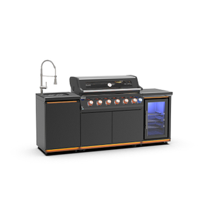 B-EX601-1-SI Free Standing Prefabricated BBQ Grill Set Patio Large I Shape Metal Kitchen Cabinet