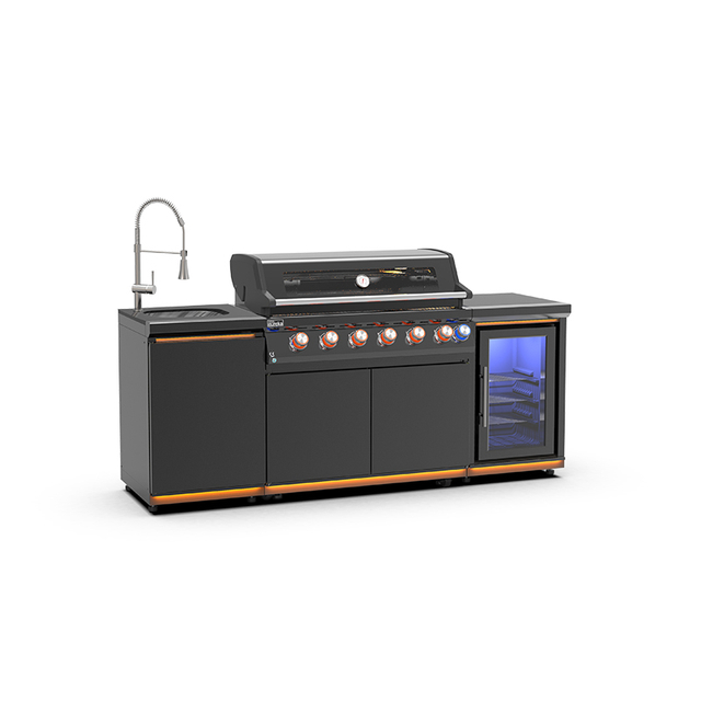 B-EX601-1-SI Free Standing Prefabricated BBQ Grill Set Patio Large I Shape Metal Kitchen Cabinet