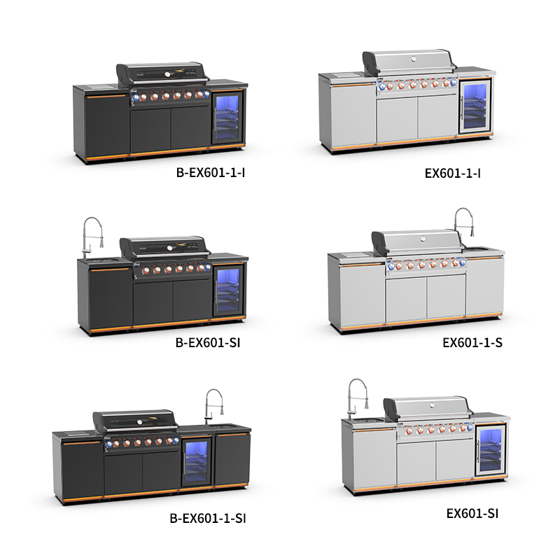 B-EX601-1-I Luxury Kitchen Unit Black Stainless Steel Propane BBQ Grill Kit Equipment Outdoor Kitchen Cabinet