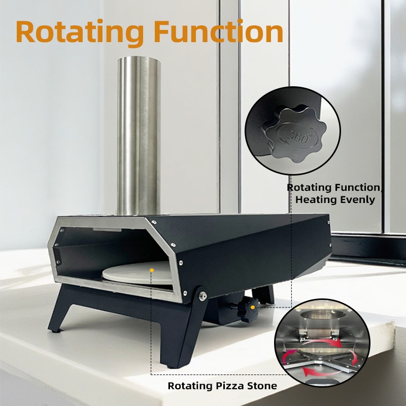 SN12M-R Portable 12 Inch Table Top Rotating Wood Pizza Oven with Stone