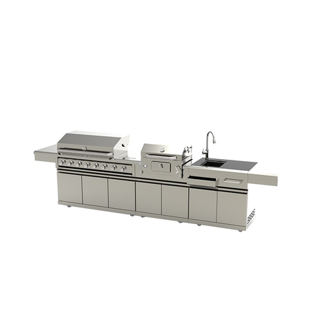 SG008BC Modular Luxurious Premium Modern Outdoor Kitchen Islands Gas Charcoal Grill Stainless Steel BBQ Cabinet Units Sink Faucet-for