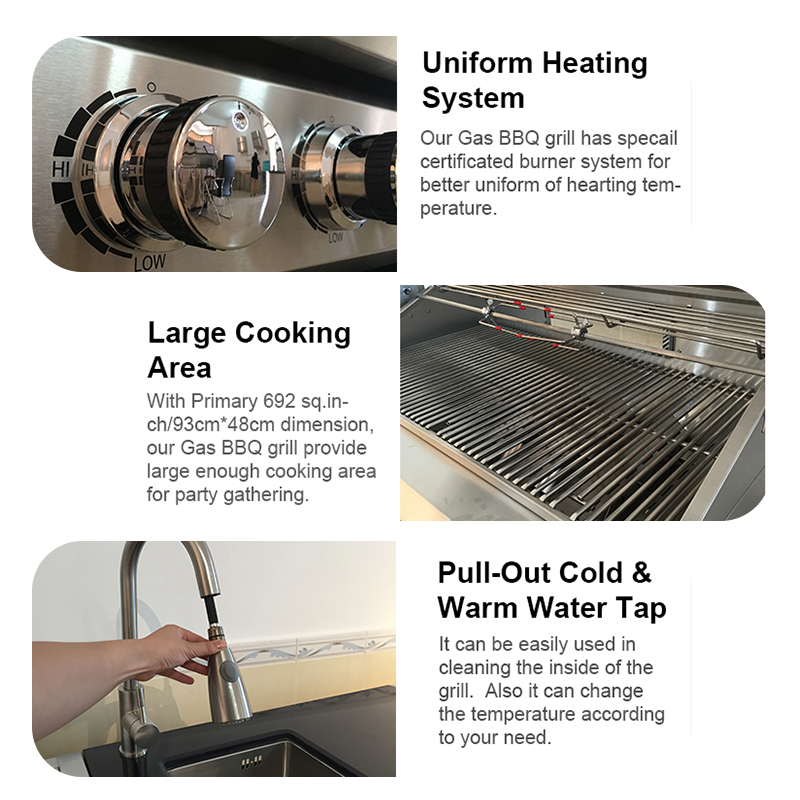 BN0006GC-FL Portable Mobile Outdoor Kitchen Station with BBQ Grill and Sink