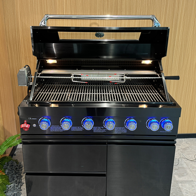 91100 BTU Stainless Steel Gas BBQ Grill | Rotisserie Gas Grill with Cabinet | 304 Propane Outdoor Barbecue Grill for Backyard Garden Party