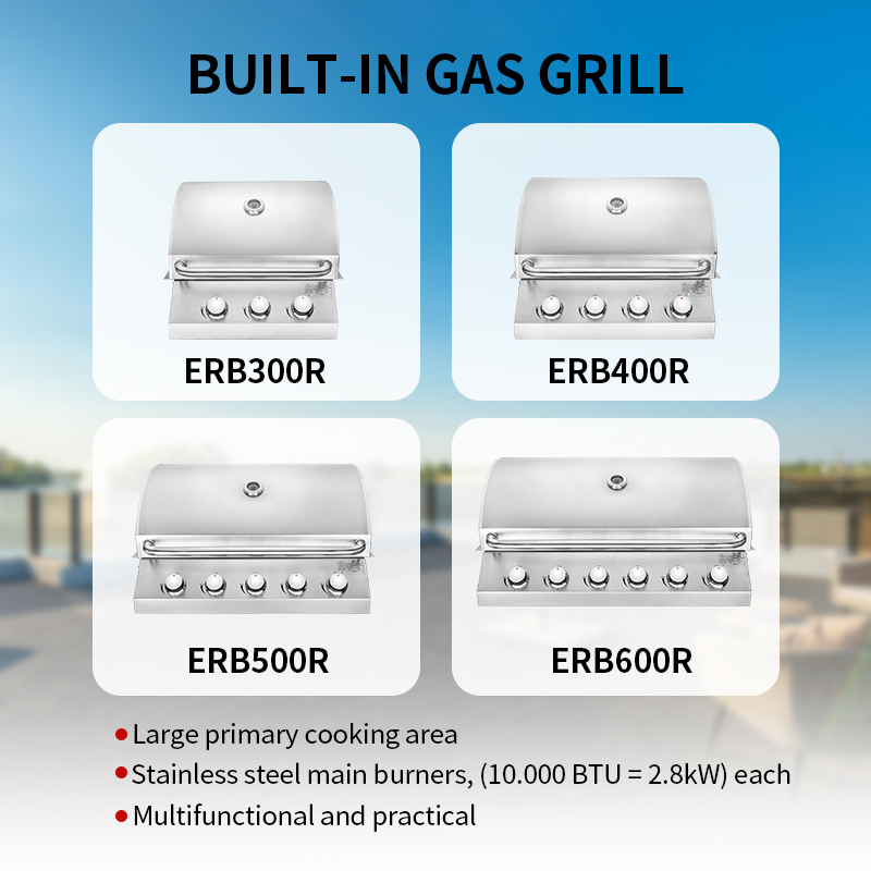 Professional Stainless Steel Gas BBQ Grill | 4+1 Burner Propane Barbecue Grill with Side Burner | Commercial Outdoor Kitchen Gas Grill for Restaurant Hotel Backyard