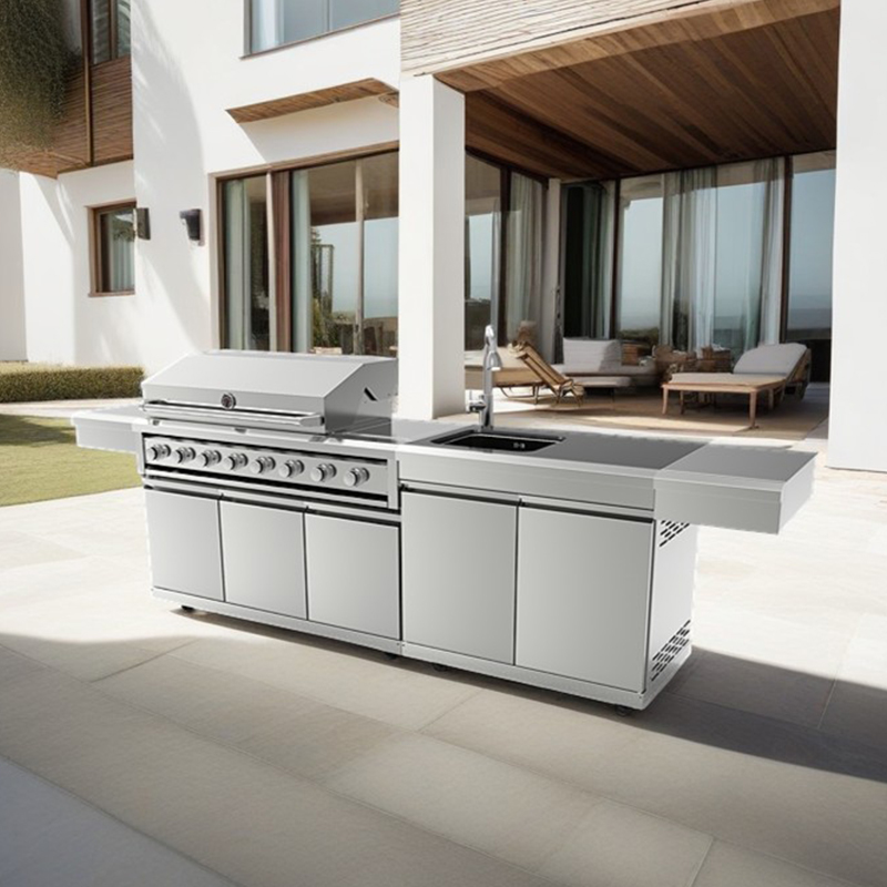 SG008BSR Outdoor Gas Grill Kitchen Cabinet- Stainless Steel Multifunctional Cabinet for Backyard Barbecues & Family Meals