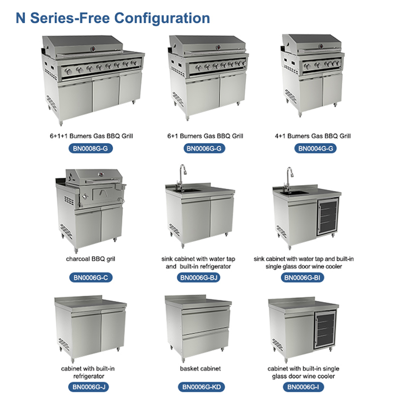 BN0006GC-SF Large Outdoor Kitchen Island with Built-in Gas BBQ and Storage Cabinets