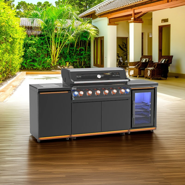 B-EX601-1-I Luxury Kitchen Unit Black Stainless Steel Propane BBQ Grill Kit Equipment Outdoor Kitchen Cabinet