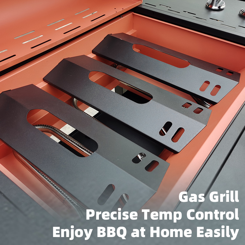 3-Burner Gas BBQ Grill Cart with Side Shelves | Portable Outdoor Kitchen Island with CE Certification | Wheeled Charcoal Gas Barbecue Grill Cabinet for Backyard Patio Camping