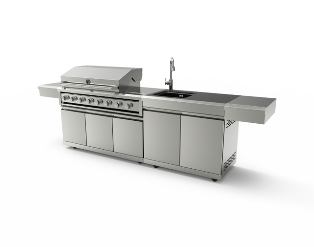 SG008BSR Diy Affordable Outdoor Kitchen Bar Kits Island Stainless Steel 8 Burner Gas Built in Barbecue Grill Bbq Grill Outdoor Kitchen