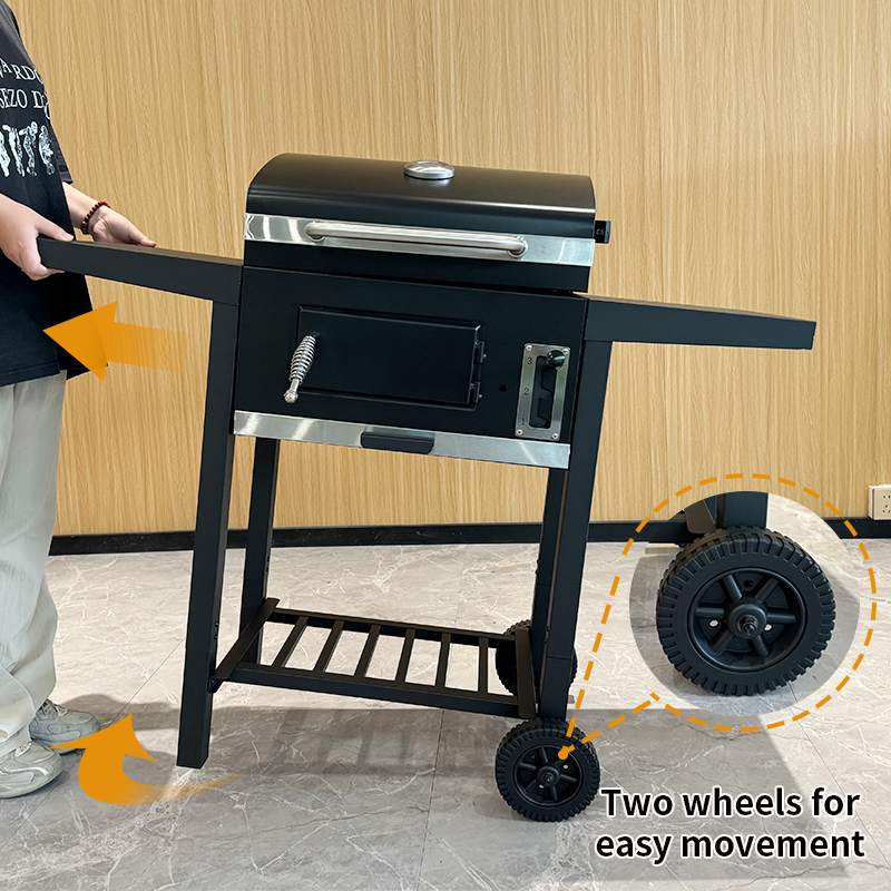 CQ01C Charcoal BBQ Grill Trolley with Adjustable Tray and Chimney