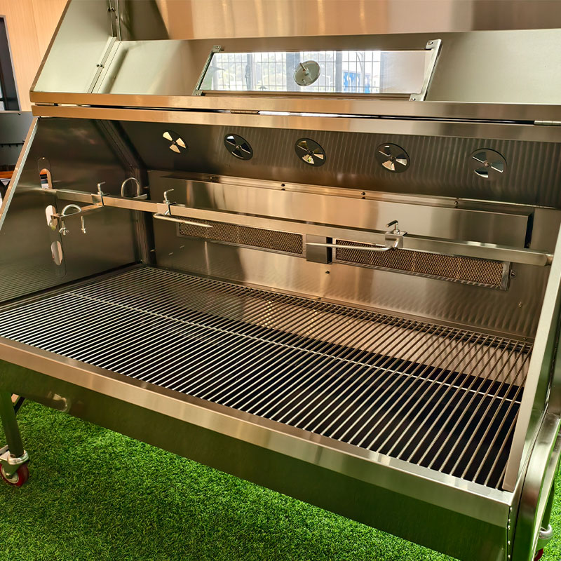 Professional 1.9m Whole Pig Roaster - 50000BTU/14.6KW Gas & Charcoal Hybrid Spit Grill - Commercial Rotisserie Station - Heavy-Duty Stainless Steel Asado Grill