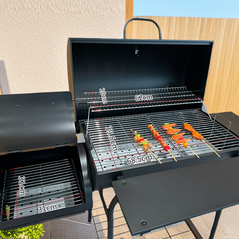 Large Charcoal BBQ Grill with Adjustable Height | Premium Powder Coated Trolley Charcoal Barbecue Grill | Combo Grill Smoker for Outdoor Kitchen Restaurant Backyard Party
