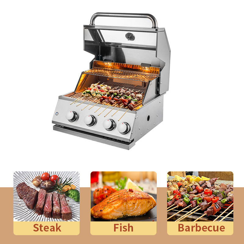 3-Burner Built-In Gas BBQ Grill | 39000 BTU Stainless Steel Outdoor Kitchen Insert with Infrared Rear Burner & LED Lights | Propane Grill Island Head CE Certified