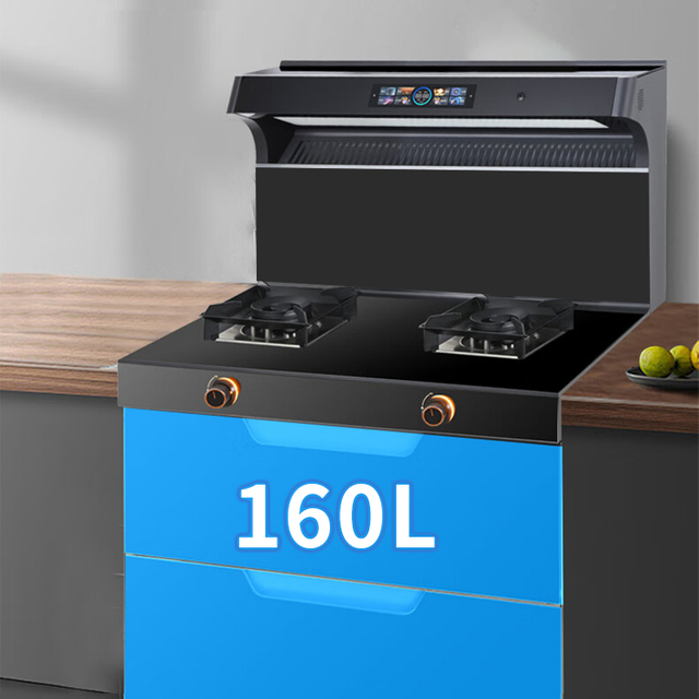 IS160XD smart integrated stove with range hood and 160L storage cabinet - black nano glass