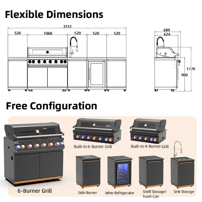 EX601-1-I Stainless Steel Barbecue Bar Bbq Grill Outdoor Kitchen Cabinet with Refrigerator