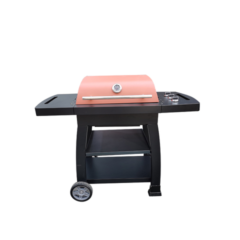 3-Burner Gas BBQ Grill Cart with Side Shelves | Portable Outdoor Kitchen Island with CE Certification | Wheeled Charcoal Gas Barbecue Grill Cabinet for Backyard Patio Camping