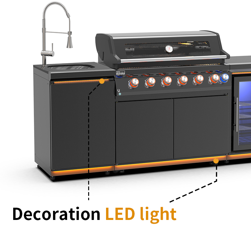 B-EX601-1-SI Free Standing Prefabricated BBQ Grill Set Patio Large I Shape Metal Kitchen Cabinet