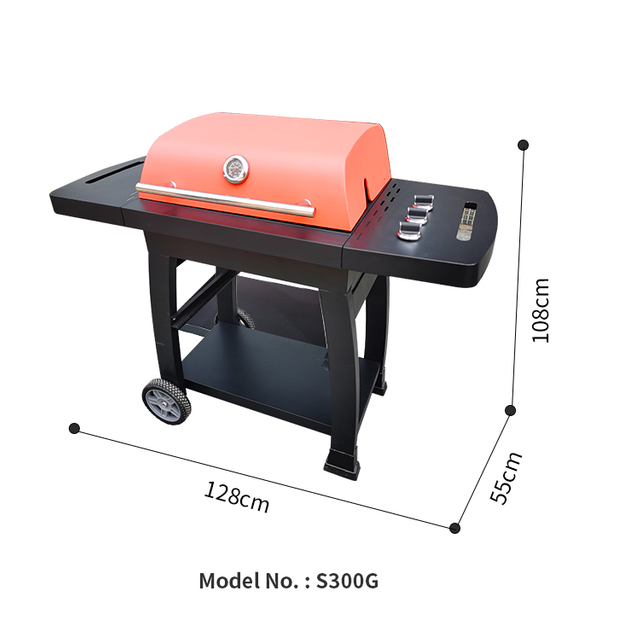 3-Burner Gas BBQ Grill Cart with Side Shelves | Portable Outdoor Kitchen Island with CE Certification | Wheeled Charcoal Gas Barbecue Grill Cabinet for Backyard Patio Camping