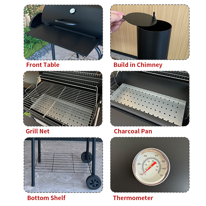 Large Charcoal BBQ Grill with Adjustable Height | Premium Powder Coated Trolley Charcoal Barbecue Grill | Combo Grill Smoker for Outdoor Kitchen Restaurant Backyard Party
