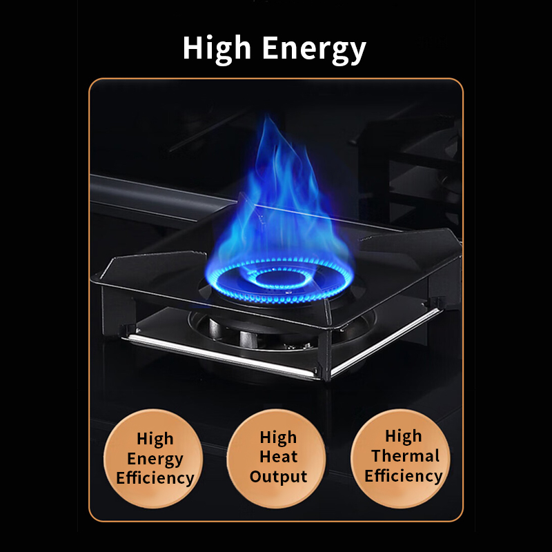 Dual burner gas cooktop 5.2kW with nano frosted glass surface and luminous knobs
