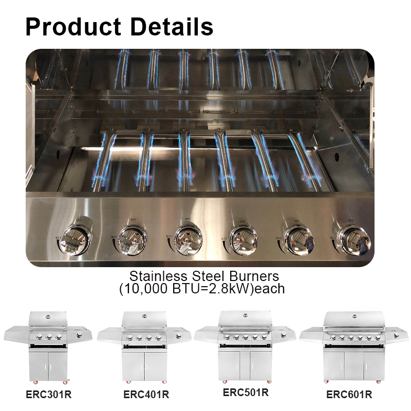 Modern Premium Heavy Duty Outdoor Kitchen Island Restaurant Stainless Steel 4-Burner BBQ Grill Eureka Flame Safety Eco-Friendly
