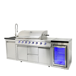 GS611-SI Stainless Steel Kitchen Unit Metal Storage Stand Cabinet Kitchens Outdoor Bbq Set with Wine Refrigerator