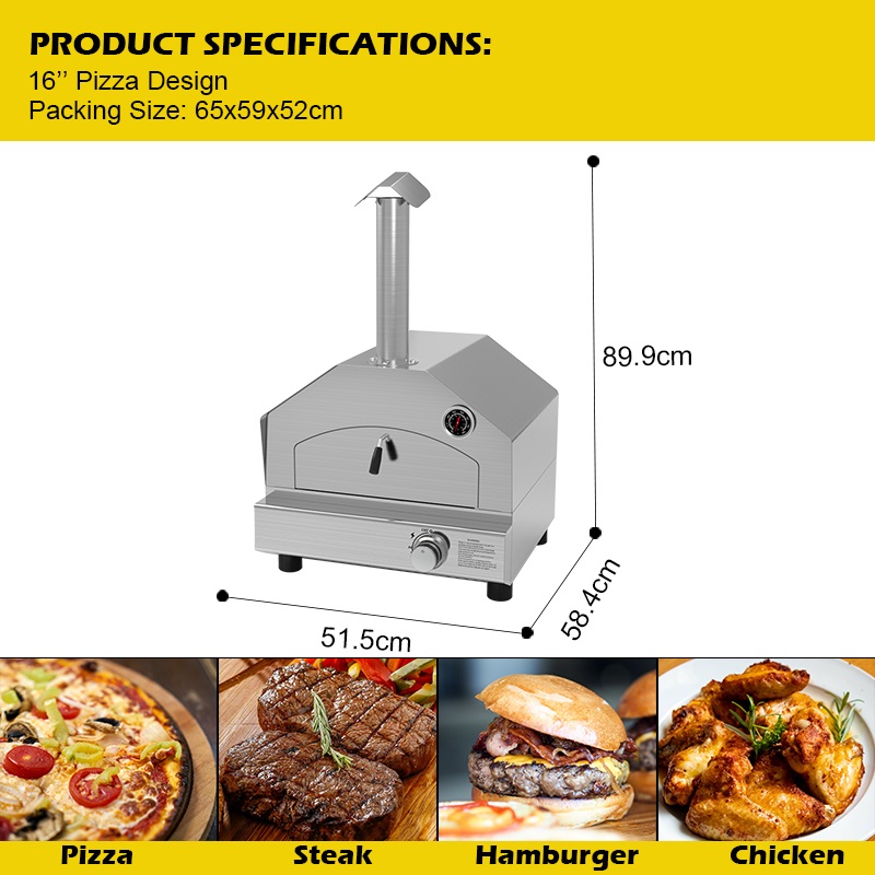 Eureka PZ0002G 16" Professional Gas Pizza Oven - Commercial Tabletop Pizza Maker with Integrated Thermometer - Powerful Propane Burner for Food Trucks & Backyard Parties