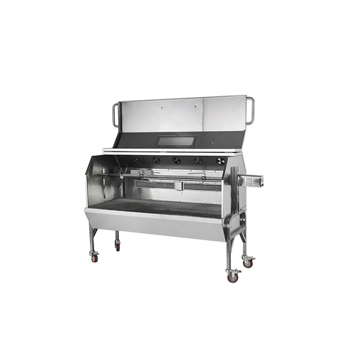 Professional 1.9m Whole Pig Roaster - 50000BTU/14.6KW Gas & Charcoal Hybrid Spit Grill - Commercial Rotisserie Station - Heavy-Duty Stainless Steel Asado Grill