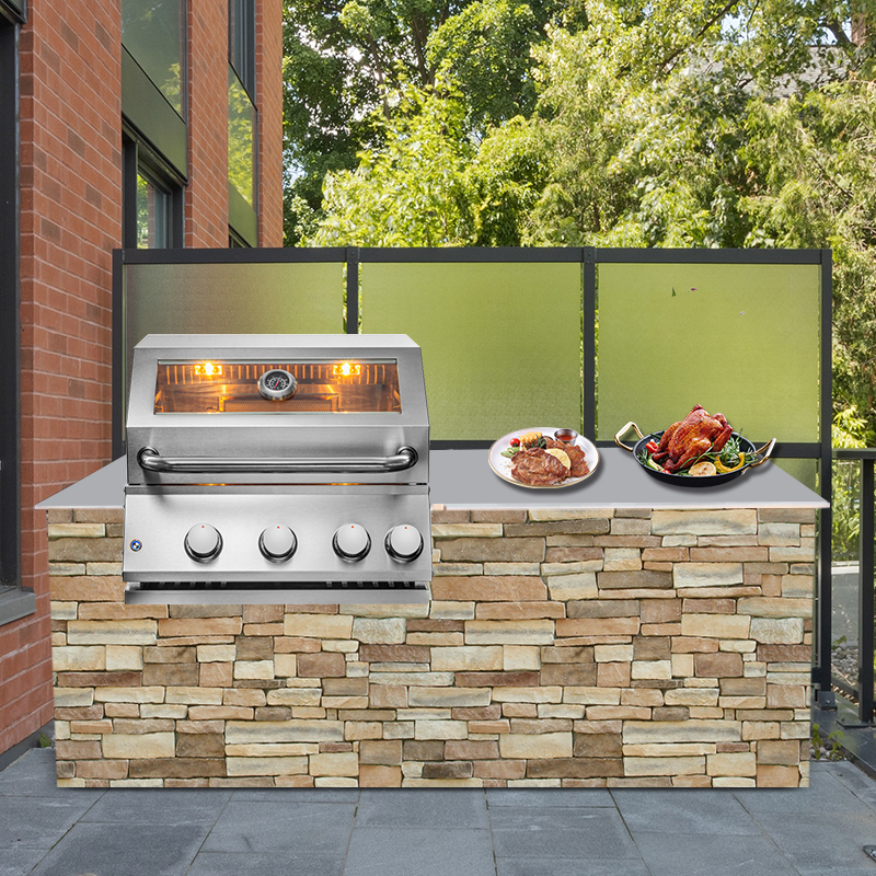 3-Burner Built-In Gas BBQ Grill | 39000 BTU Stainless Steel Outdoor Kitchen Insert with Infrared Rear Burner & LED Lights | Propane Grill Island Head CE Certified
