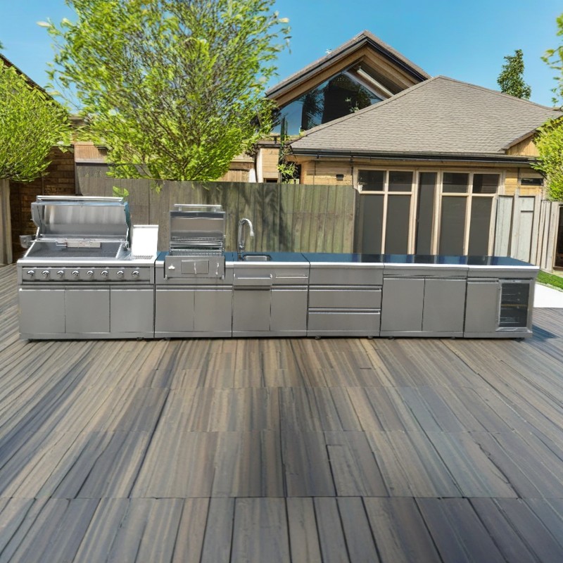 SG008B-WLF Modern Stainless Steel Gas Grill with Movable Design Accessory Sink Bbq Outdoor Kitchen Cabinet