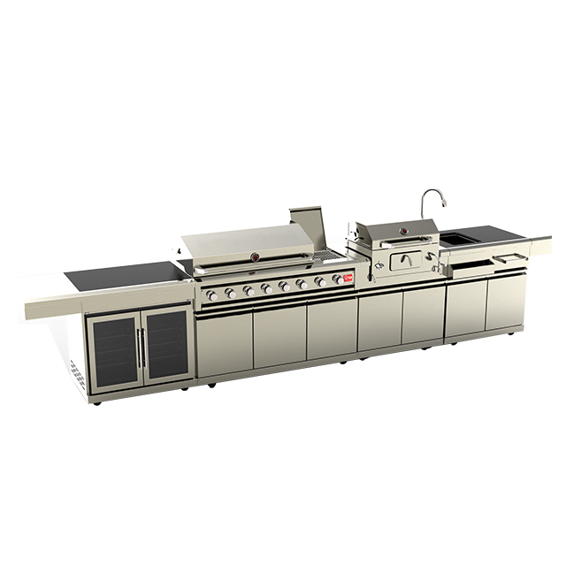 SG008BC-G Professional Commercial BBQ Gas Grill 8 Burners Modular Outdoor Kitchen Design Cabinet with Wine Cooler