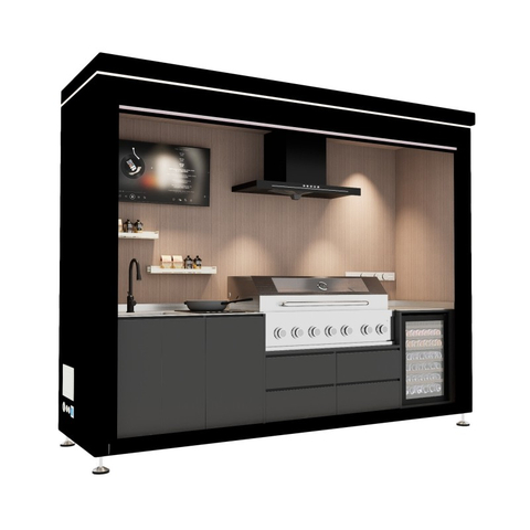 OKP Plus MaxR Mobile Modular Outdoor Kitchen with Electric Roller Shutter Door - 6 Burner Gas Grill & Induction Cooker
