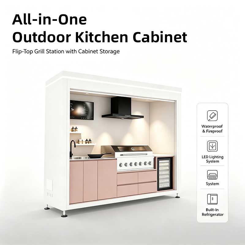 OKP Standard Mobile Modular Outdoor Kitchen with Roller Shutter Door - 4 Burner Gas & Charcoal Grill