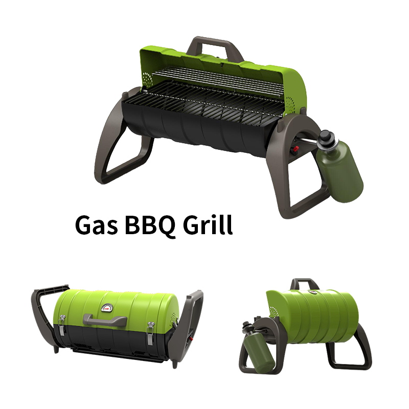Eureka DJ003G-G 26 inch portable propane gas grill, foldable camping BBQ stove with built-in thermometer, multi-color outdoor tabletop grill for road trip beach picnic