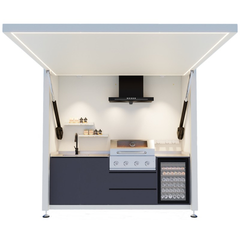 Mobile Modular Outdoor Kitchen with Electric Flip-Top Hatch - 4 Burner Gas & Charcoal Grill