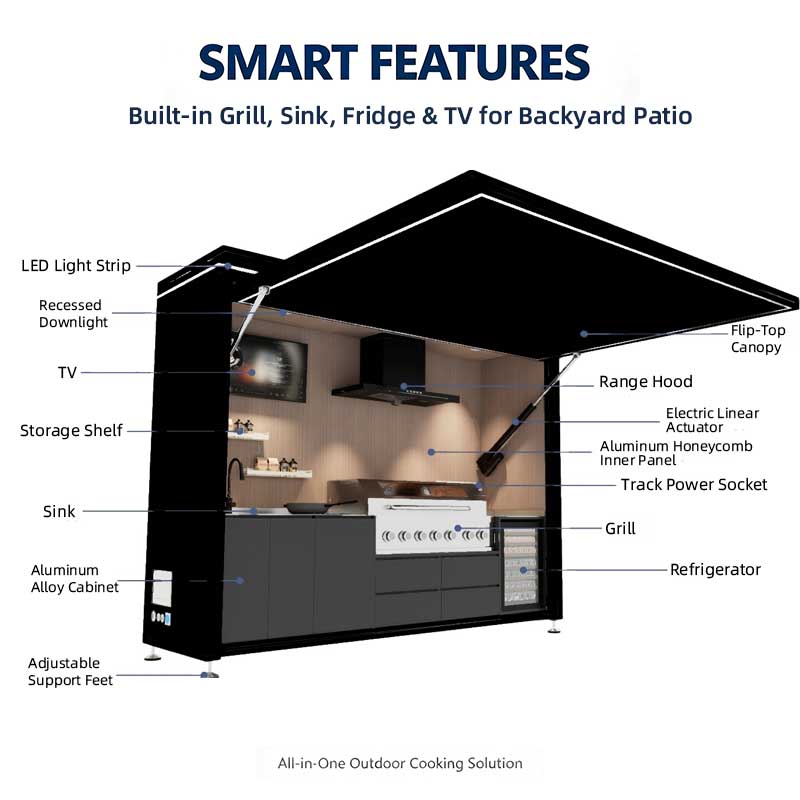 OKP Standard Mobile Modular Outdoor Kitchen with Roller Shutter Door - 4 Burner Gas & Charcoal Grill