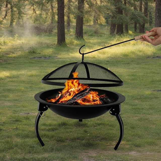 EY015 2-in-1 Portable Fire Pit Bowl & Charcoal Grill - Foldable Camping BBQ Grill