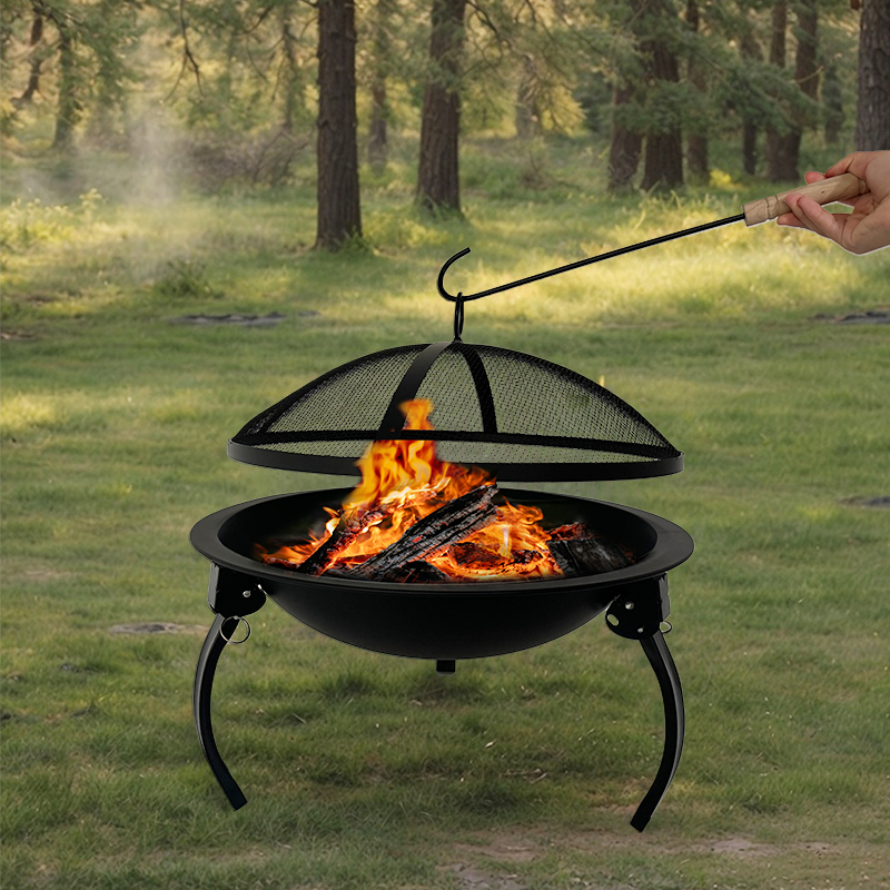 EY015 2-in-1 Portable Fire Pit Bowl & Charcoal Grill - Foldable Camping BBQ Grill
