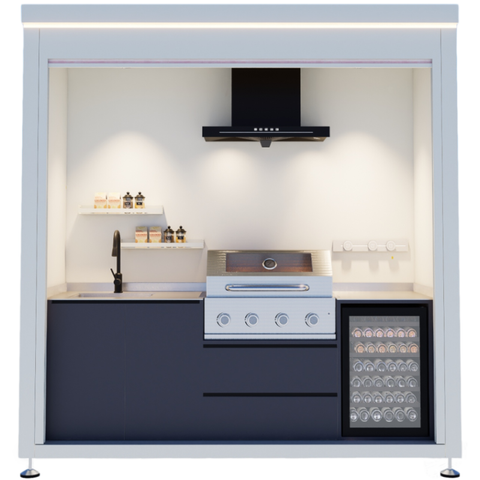 Mobile Modular Outdoor Kitchen with Roller Shutter Door - 4 Burner Gas & Charcoal Grill