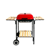  Red Lidded Charcoal BBQ Grill with Trolley - 40x45cm Cooking Area & Wooden Side Tables - Heavy Duty Portable Outdoor Smoker for Family Party