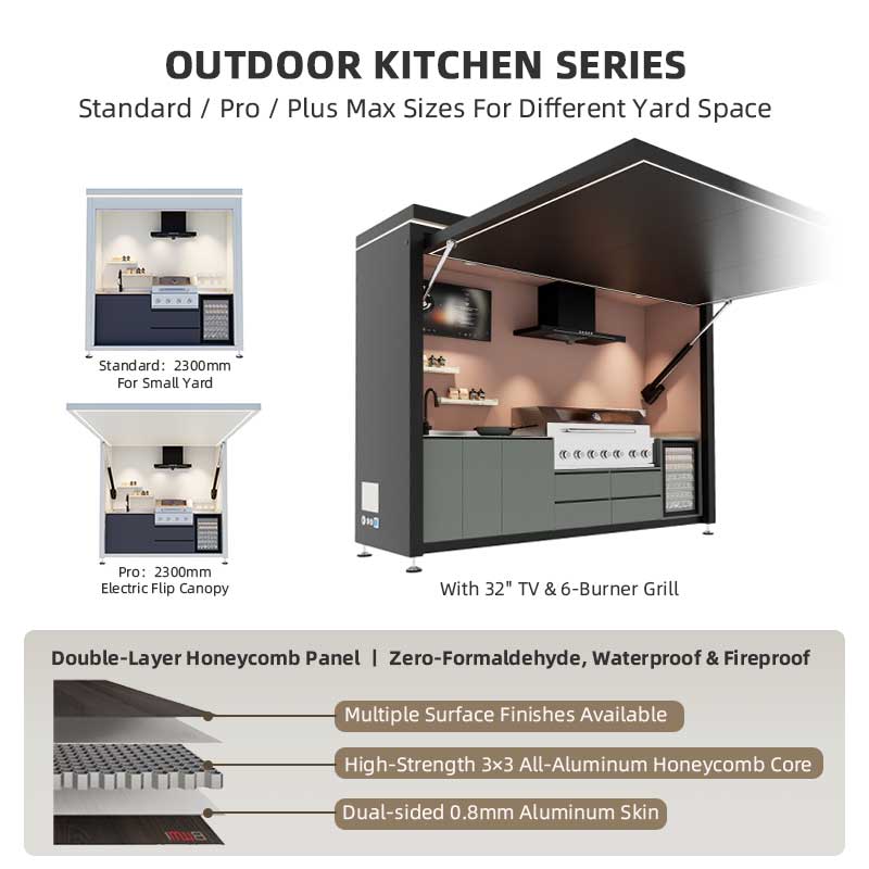 OKP Standard Mobile Modular Outdoor Kitchen with Roller Shutter Door - 4 Burner Gas & Charcoal Grill