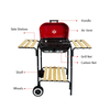  Red Lidded Charcoal BBQ Grill with Trolley - 40x45cm Cooking Area & Wooden Side Tables - Heavy Duty Portable Outdoor Smoker for Family Party