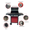 Eureka B-ERT301R 4-Burner Propane Gas Grill Station - 3 Main Burners + Lidded Side Burner - 324 Sq. In. Total Cooking Area with Warming Rack & Storage Cabinet