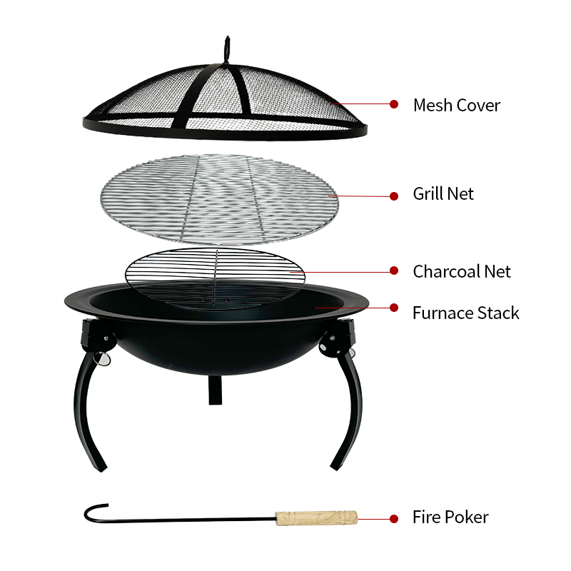 EY015 2-in-1 Portable Fire Pit Bowl & Charcoal Grill - Foldable Camping BBQ Grill